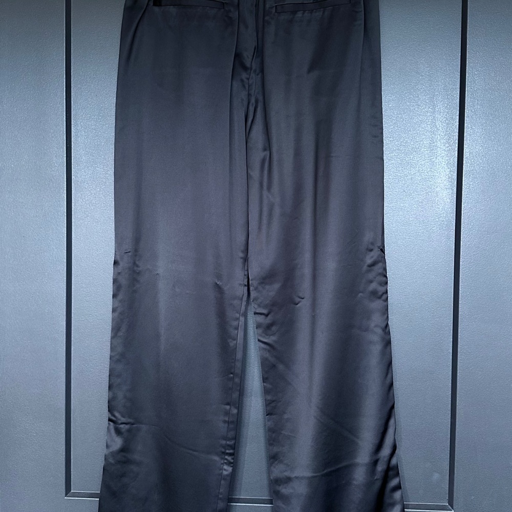 NWT | The Kooples | Black Satin Track Pants with Snap Side Entry at Hem - Picture 4 of 7